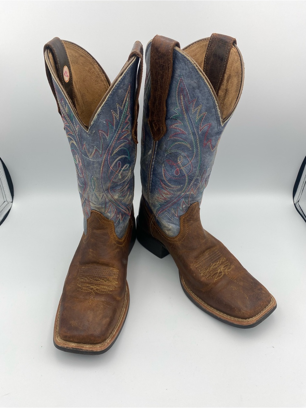 Ariat Brown Foot with Blue Embroidered Shaft Western Boots